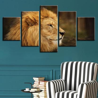 Proud Lion 5 Piece HD Multi Panel Canvas Wall Art-Original Frame