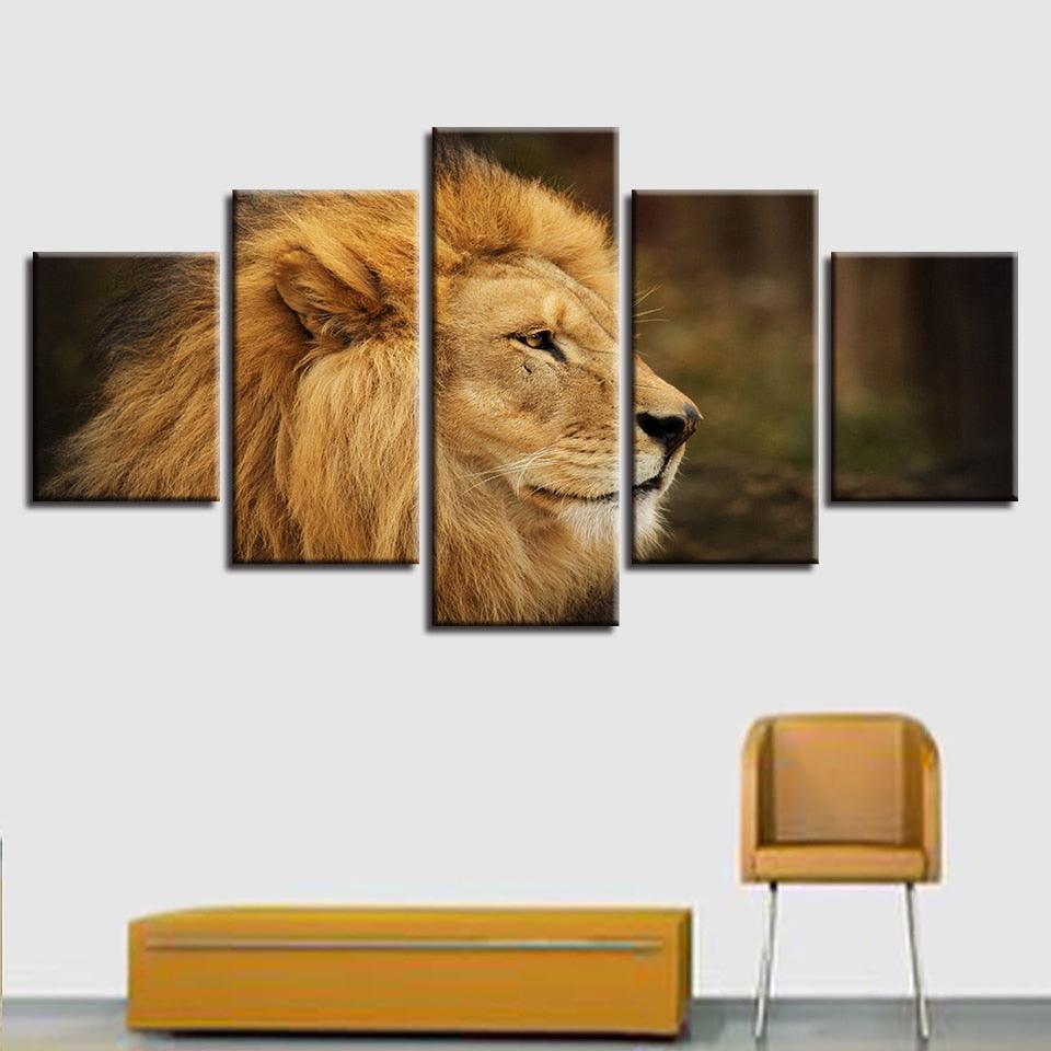 Proud Lion 5 Piece HD Multi Panel Canvas Wall Art-Original Frame