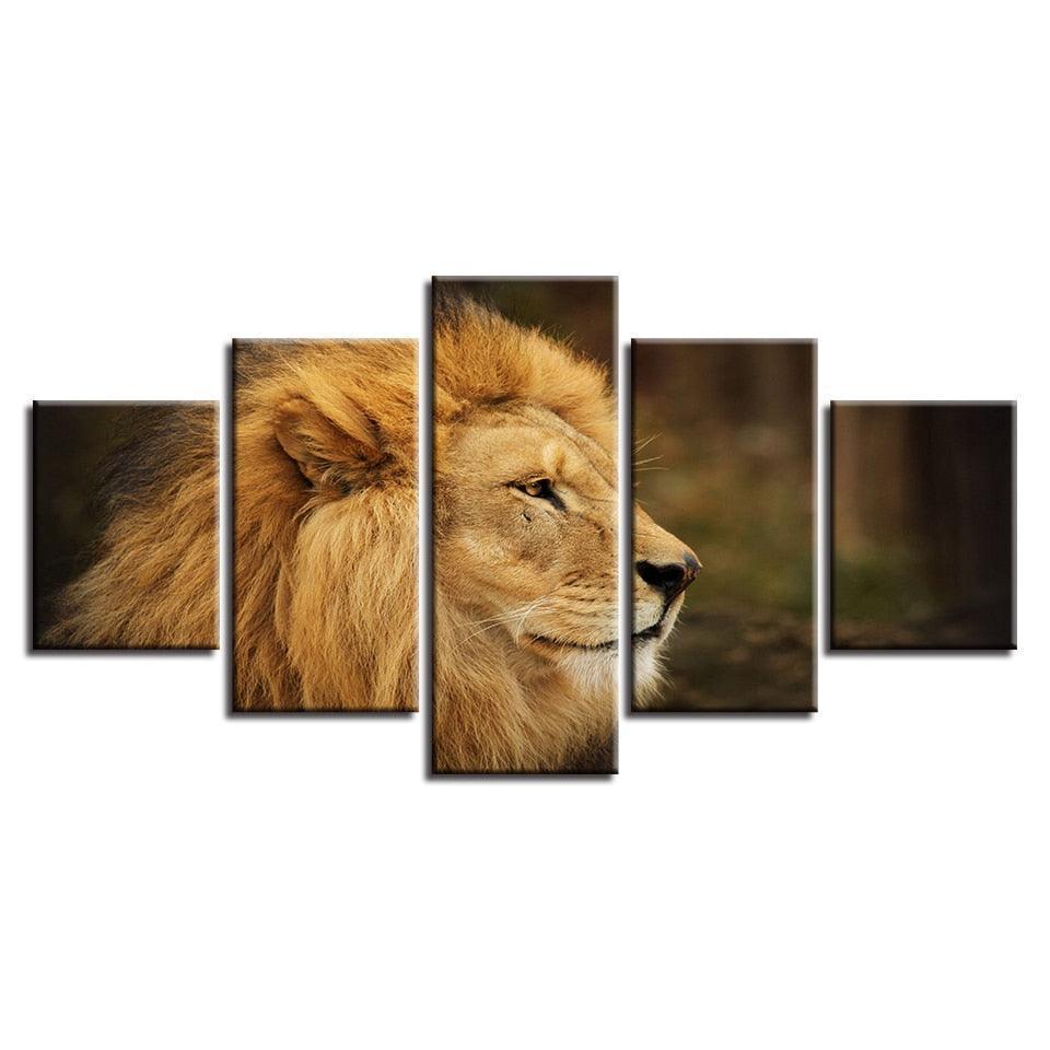 Proud Lion 5 Piece HD Multi Panel Canvas Wall Art-Original Frame