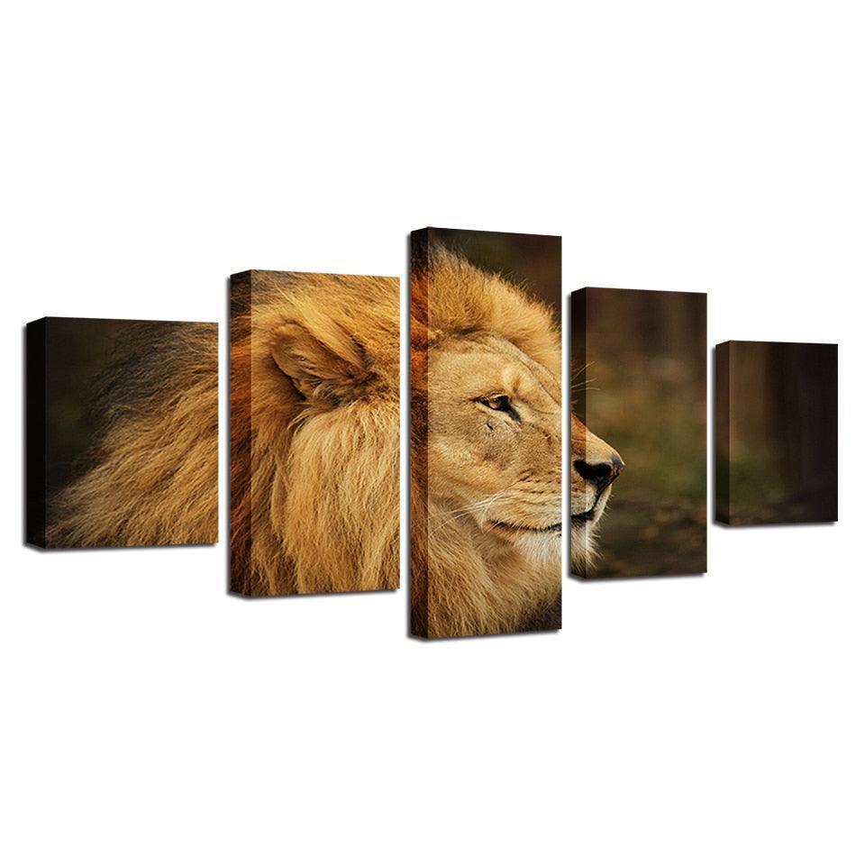 Proud Lion 5 Piece HD Multi Panel Canvas Wall Art-Original Frame