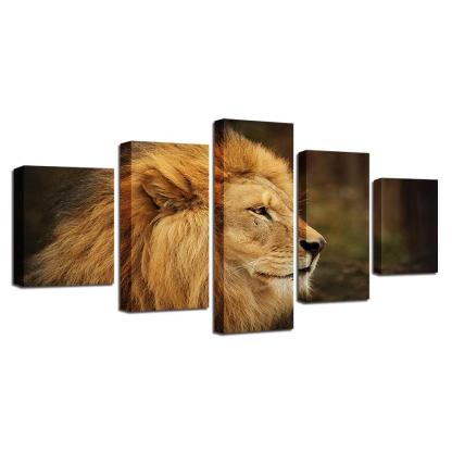 Proud Lion 5 Piece HD Multi Panel Canvas Wall Art-Original Frame