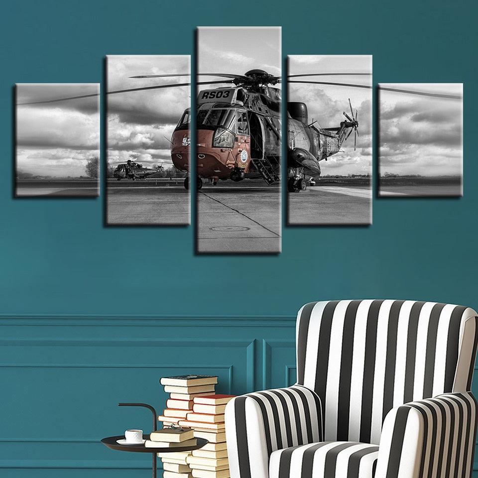 Helicopter 5 Piece HD Multi Panel Canvas Wall Art Frame-Original Frame