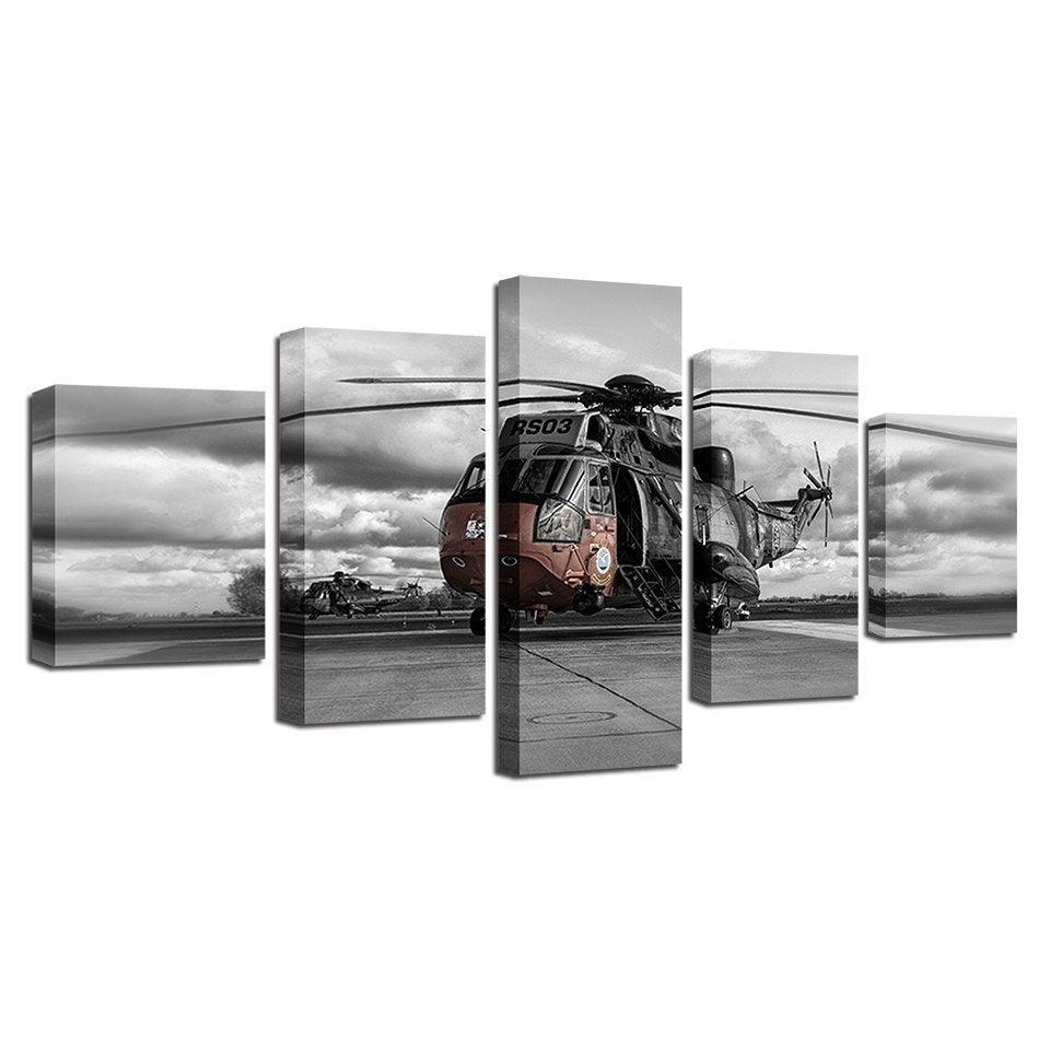 Helicopter 5 Piece HD Multi Panel Canvas Wall Art Frame-Original Frame