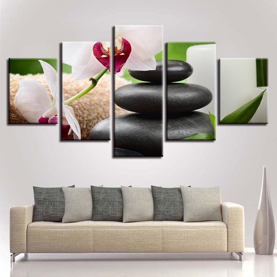 White Orchids 5 Piece HD Multi Panel Canvas Wall Art Frame-Original Frame