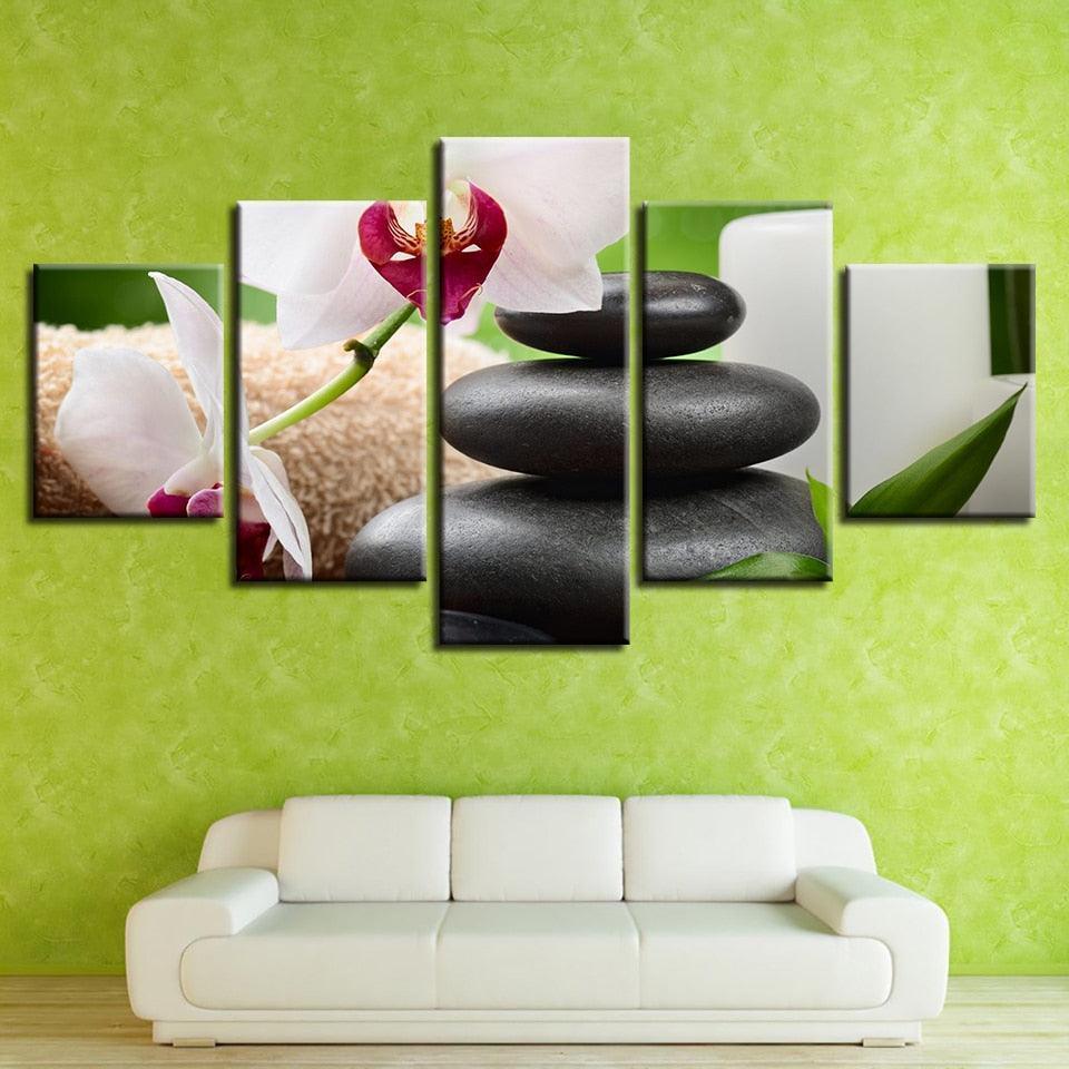 White Orchids 5 Piece HD Multi Panel Canvas Wall Art Frame-Original Frame