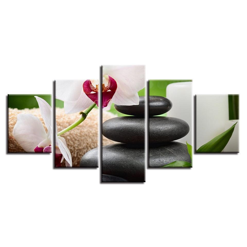 White Orchids 5 Piece HD Multi Panel Canvas Wall Art Frame-Original Frame