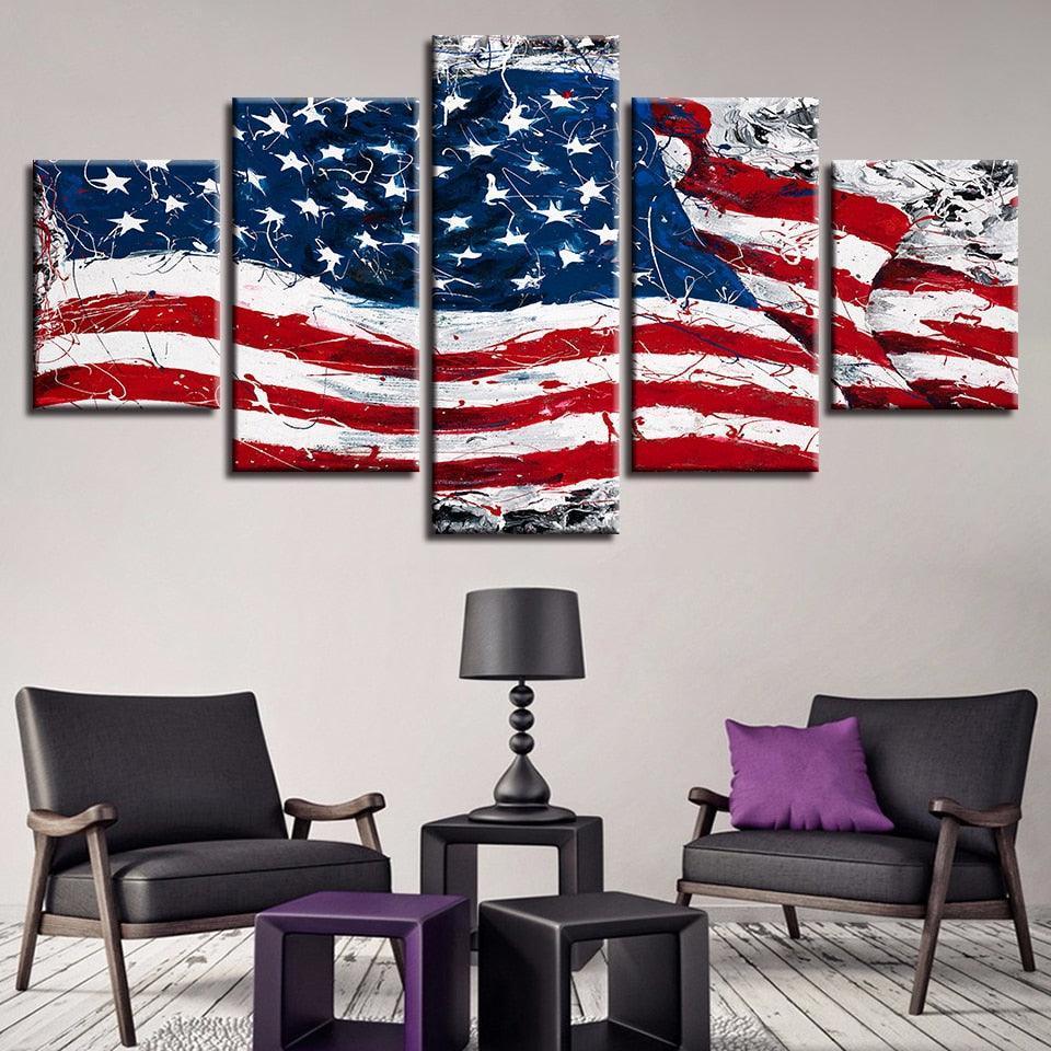 American Flag Abstract 5 Piece HD Multi Panel Canvas Wall Art Frame-Original Frame