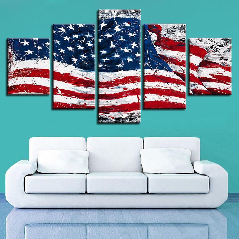 American Flag Abstract 5 Piece HD Multi Panel Canvas Wall Art Frame-Original Frame