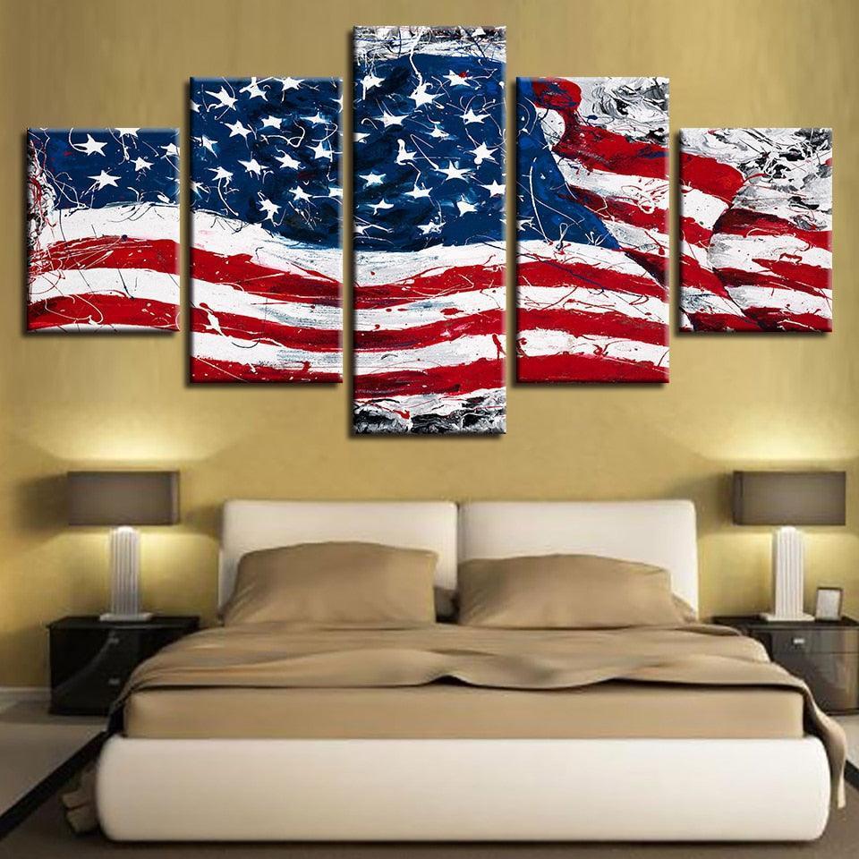 American Flag Abstract 5 Piece HD Multi Panel Canvas Wall Art Frame-Original Frame