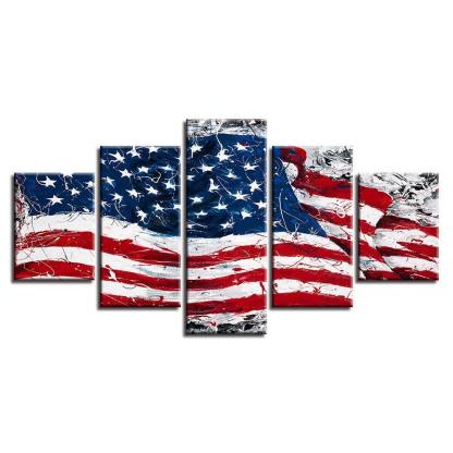 American Flag Abstract 5 Piece HD Multi Panel Canvas Wall Art Frame-Original Frame
