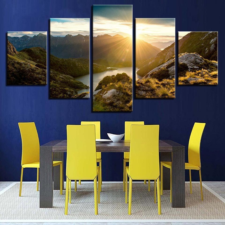 Sunshine Mountains 5 Piece HD Multi Panel Canvas Wall Art Frame-Original Frame