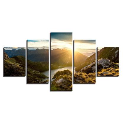 Sunshine Mountains 5 Piece HD Multi Panel Canvas Wall Art Frame-Original Frame
