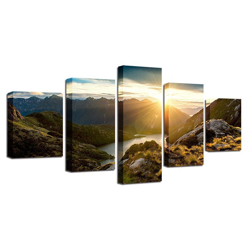 Sunshine Mountains 5 Piece HD Multi Panel Canvas Wall Art Frame-Original Frame