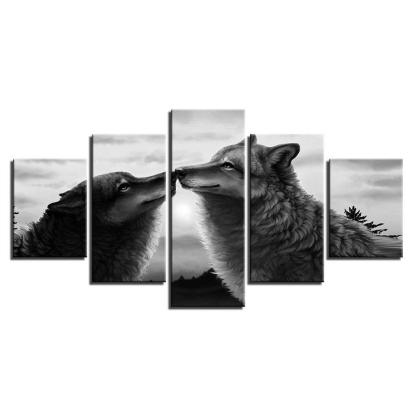 Black Wolves 5 Piece HD Multi Panel Canvas Wall Art Frame-Original Frame