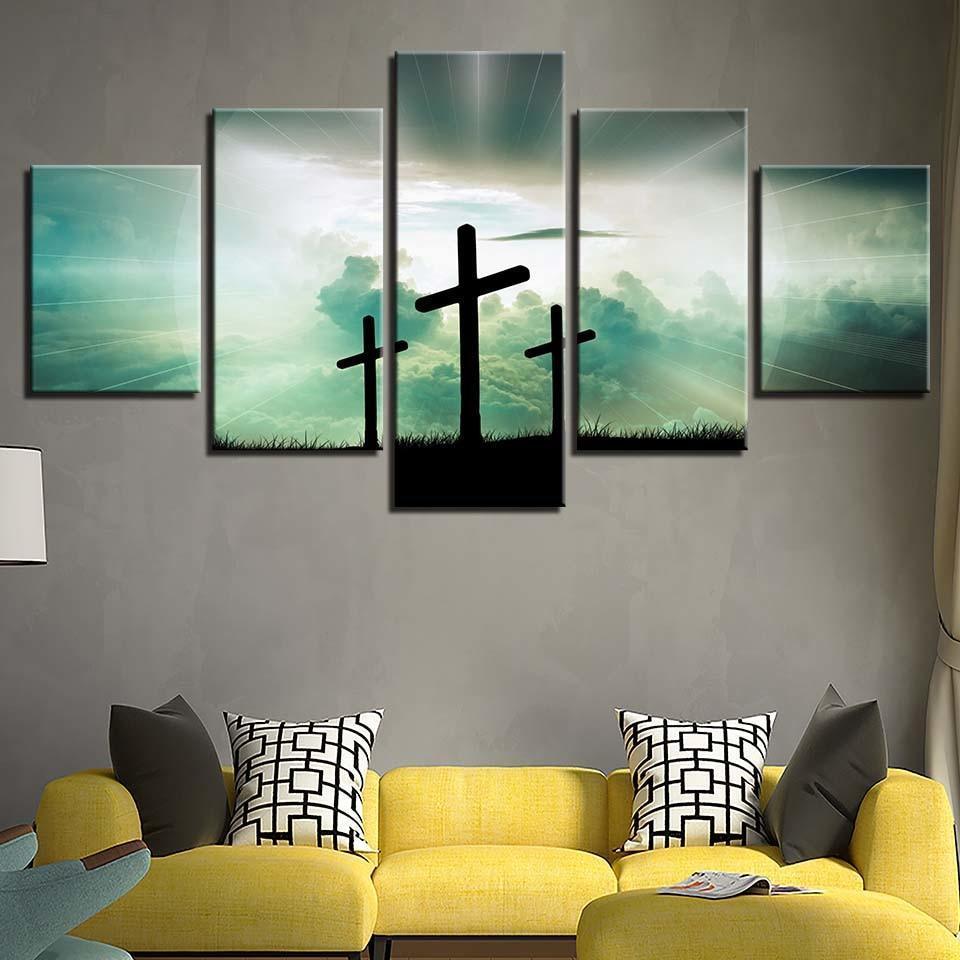 The Light Cross 5 Piece HD Multi Panel Canvas Wall Art Frame-Original Frame