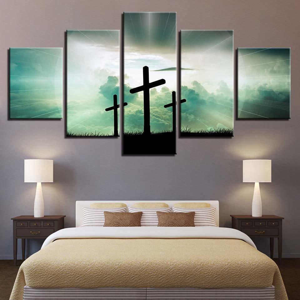 The Light Cross 5 Piece HD Multi Panel Canvas Wall Art Frame-Original Frame