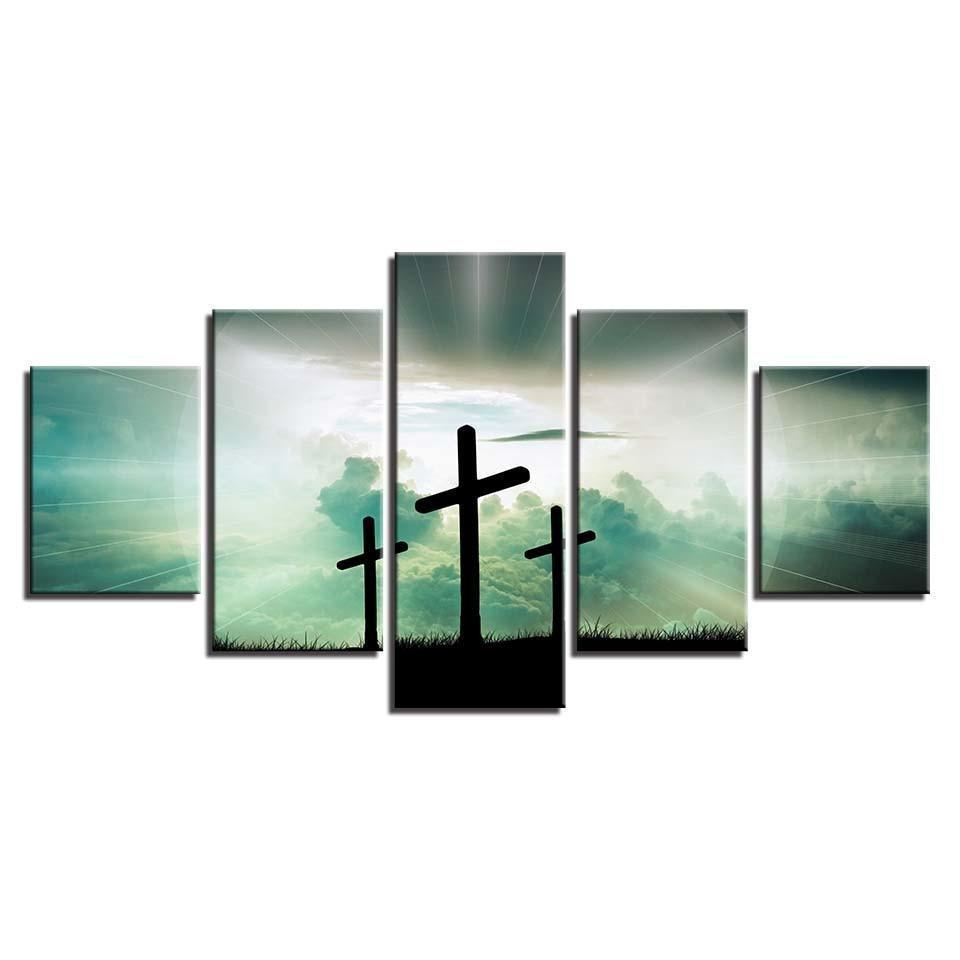 The Light Cross 5 Piece HD Multi Panel Canvas Wall Art Frame-Original Frame