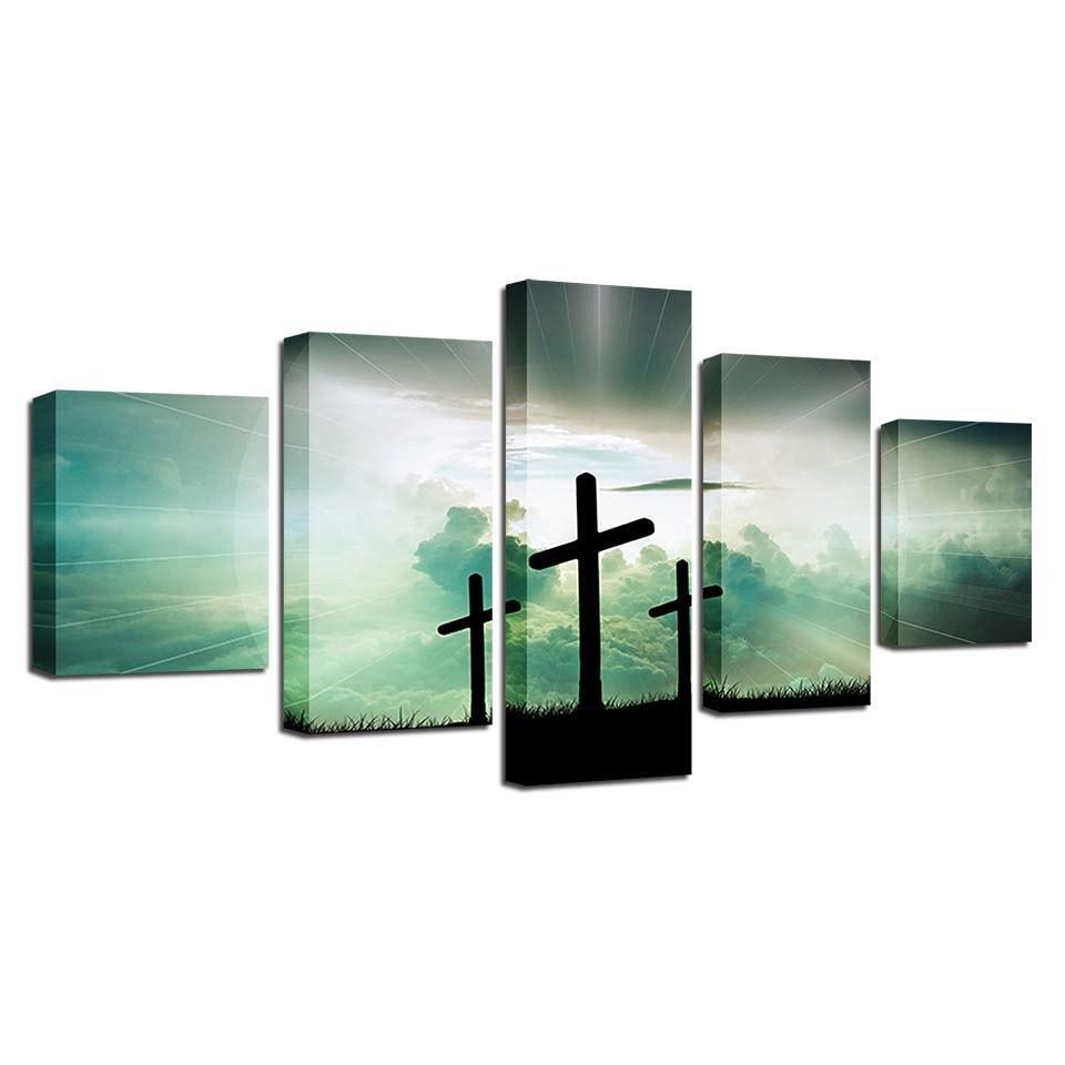 The Light Cross 5 Piece HD Multi Panel Canvas Wall Art Frame-Original Frame