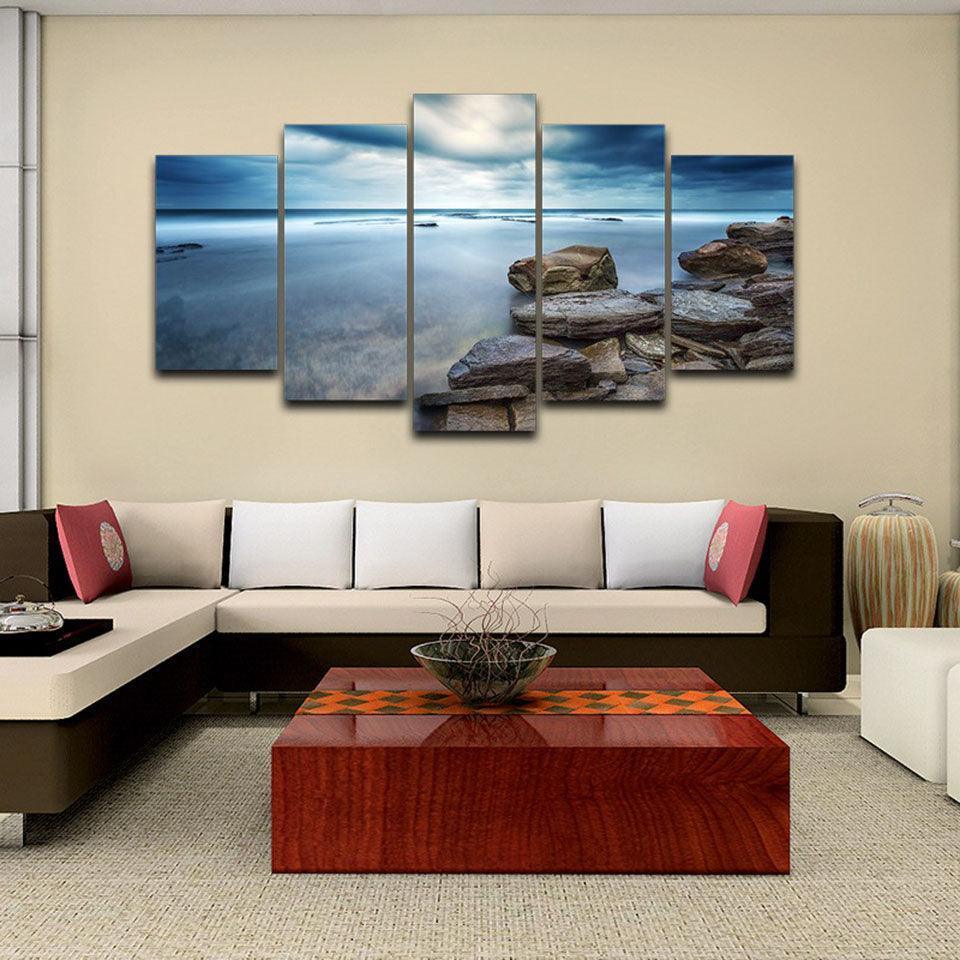 Sunrise Sky Clouds 5 Piece HD Multi Panel Canvas Wall Art Frame-Original Frame