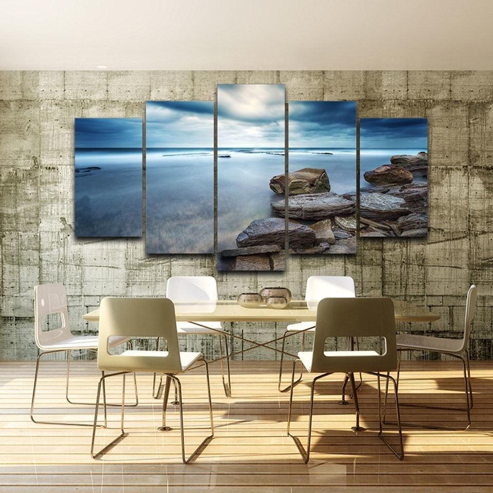 Sunrise Sky Clouds 5 Piece HD Multi Panel Canvas Wall Art Frame-Original Frame