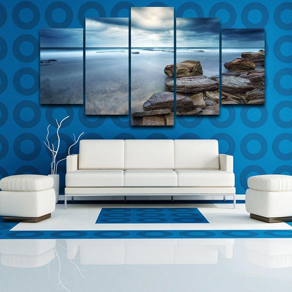 Sunrise Sky Clouds 5 Piece HD Multi Panel Canvas Wall Art Frame-Original Frame