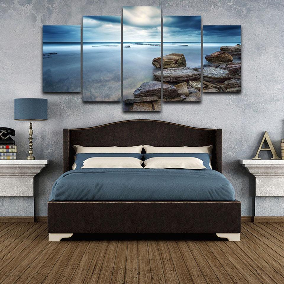 Sunrise Sky Clouds 5 Piece HD Multi Panel Canvas Wall Art Frame-Original Frame