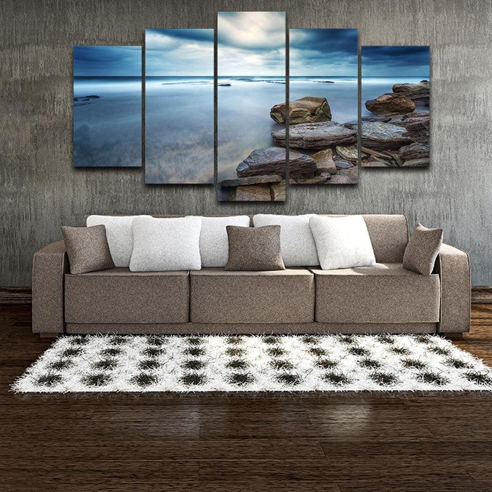 Sunrise Sky Clouds 5 Piece HD Multi Panel Canvas Wall Art Frame-Original Frame