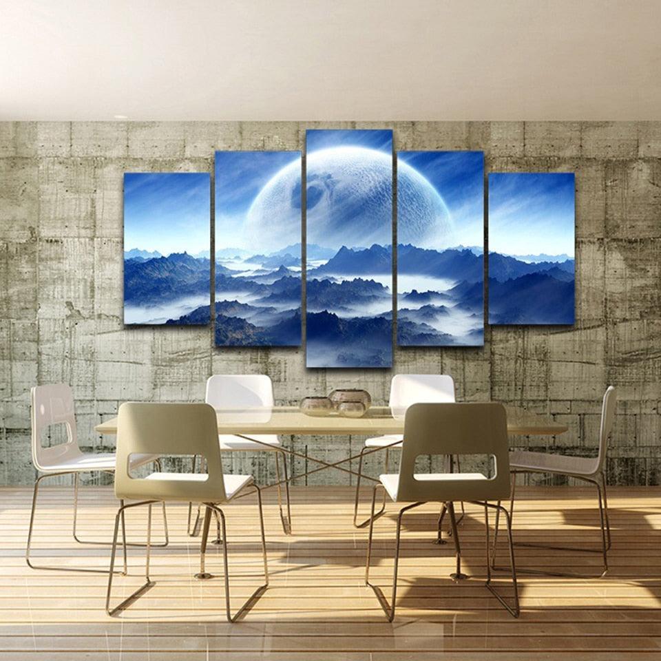 Moon Planet Space Mountains 5 Piece HD Multi Panel Canvas Wall Art Frame-Original Frame