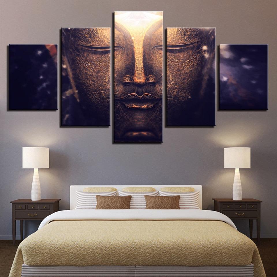 Gold Buddha 5 Piece HD Multi Panel Classical Canvas Wall Art Frame-Original Frame
