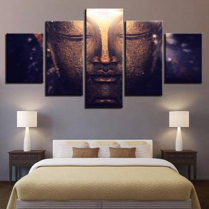 Gold Buddha 5 Piece HD Multi Panel Classical Canvas Wall Art Frame-Original Frame