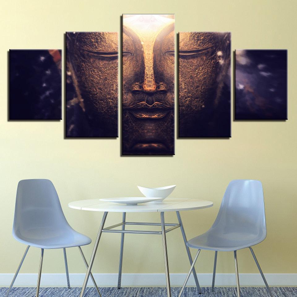 Gold Buddha 5 Piece HD Multi Panel Classical Canvas Wall Art Frame-Original Frame