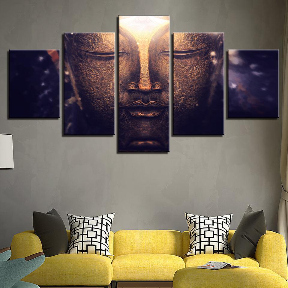 Gold Buddha 5 Piece HD Multi Panel Classical Canvas Wall Art Frame-Original Frame