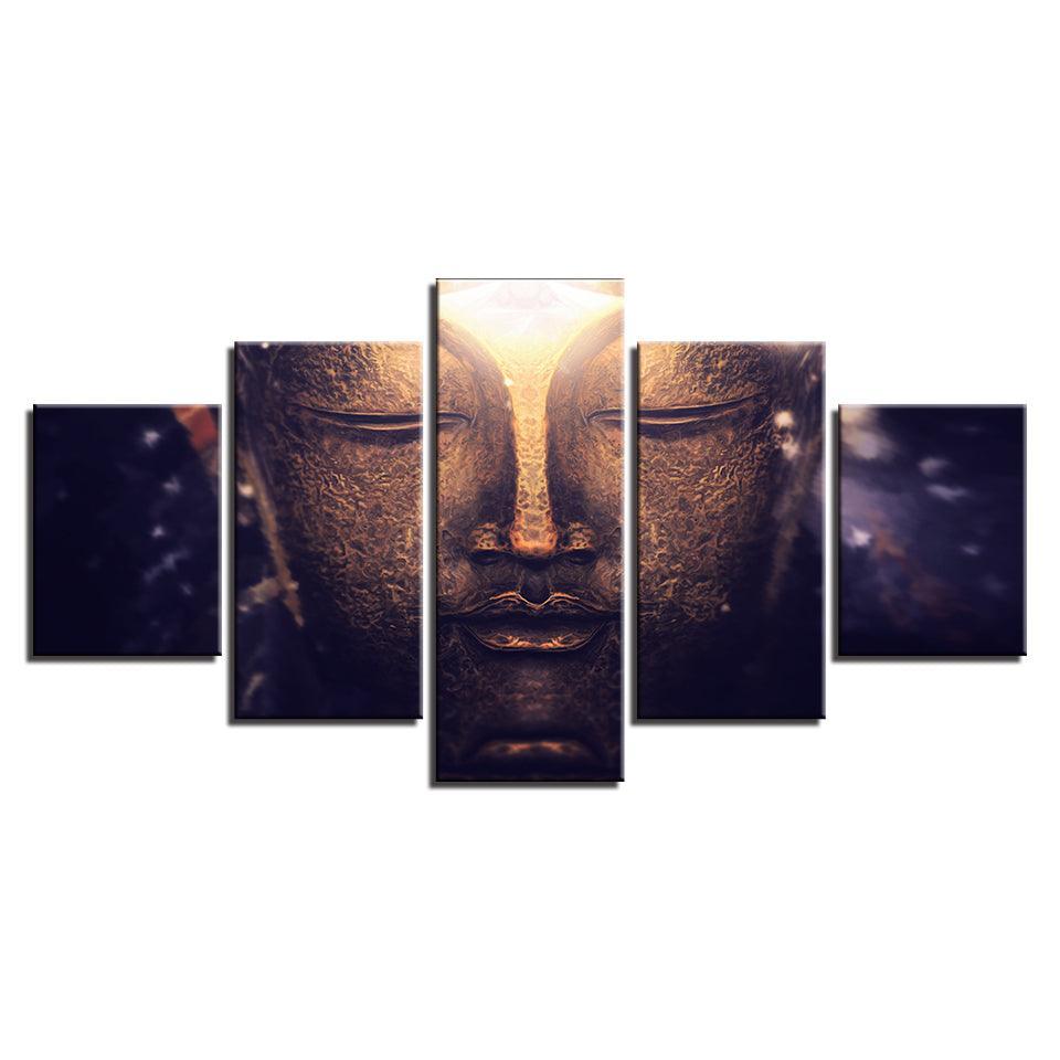 Gold Buddha 5 Piece HD Multi Panel Classical Canvas Wall Art Frame-Original Frame
