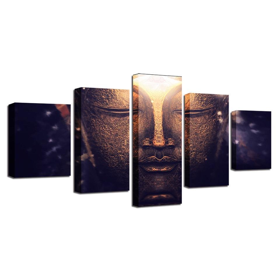 Gold Buddha 5 Piece HD Multi Panel Classical Canvas Wall Art Frame-Original Frame