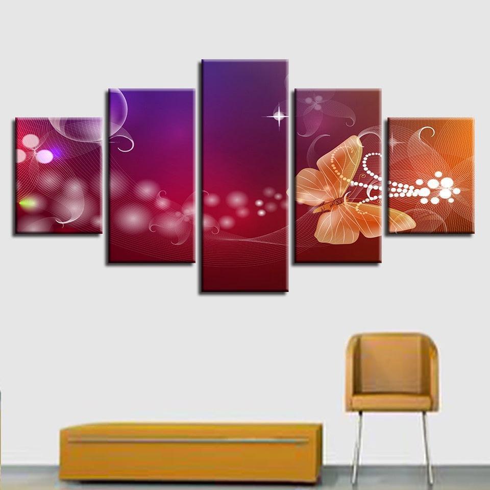 Flowers And Butterfly 5 Piece HD Multi Panel Canvas Wall Art Frame-Original Frame