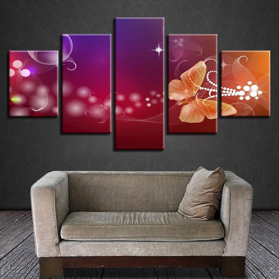 Flowers And Butterfly 5 Piece HD Multi Panel Canvas Wall Art Frame-Original Frame