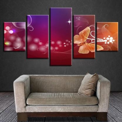Flowers And Butterfly 5 Piece HD Multi Panel Canvas Wall Art Frame-Original Frame