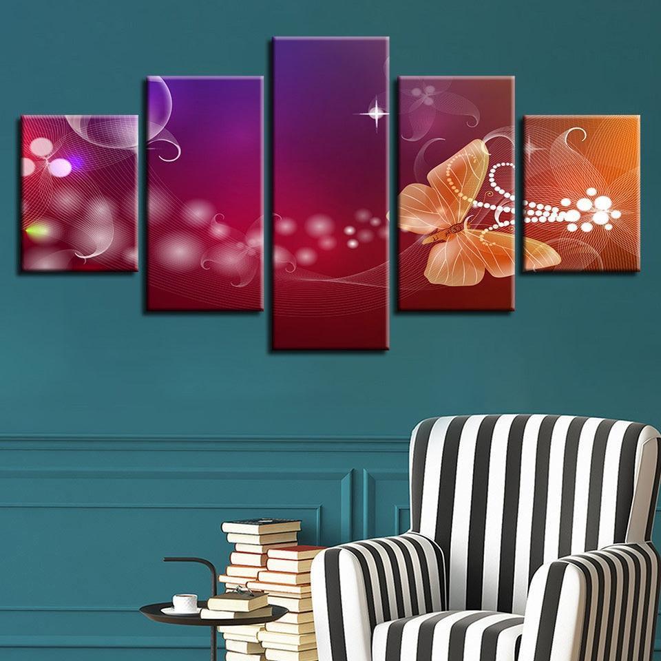 Flowers And Butterfly 5 Piece HD Multi Panel Canvas Wall Art Frame-Original Frame
