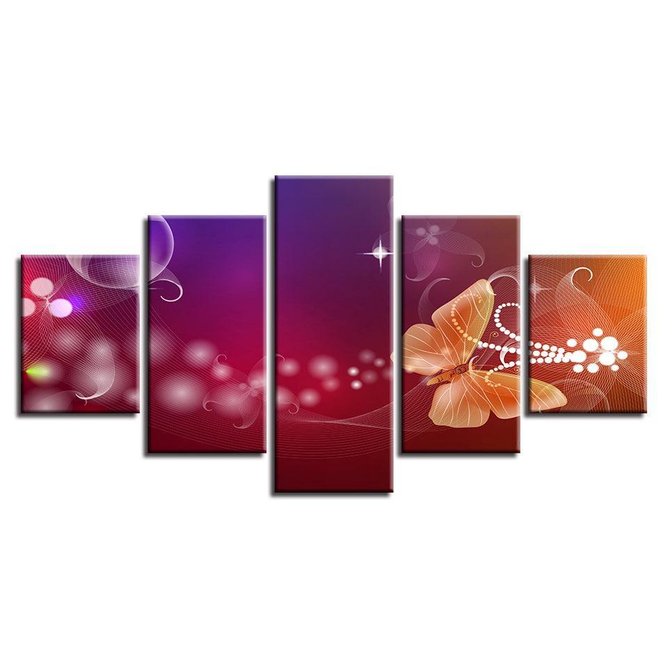 Flowers And Butterfly 5 Piece HD Multi Panel Canvas Wall Art Frame-Original Frame