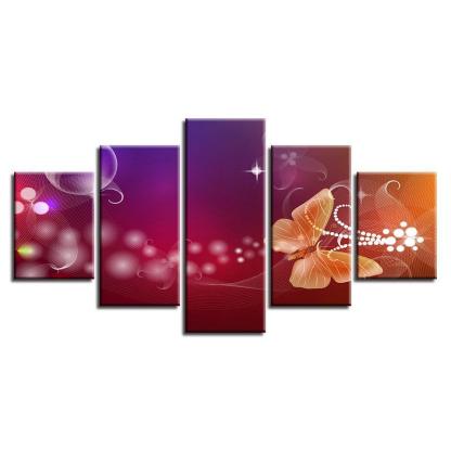 Flowers And Butterfly 5 Piece HD Multi Panel Canvas Wall Art Frame-Original Frame