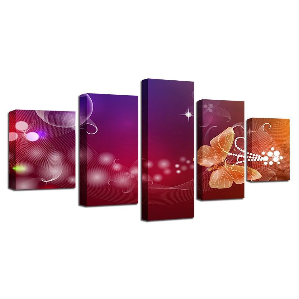 Flowers And Butterfly 5 Piece HD Multi Panel Canvas Wall Art Frame-Original Frame