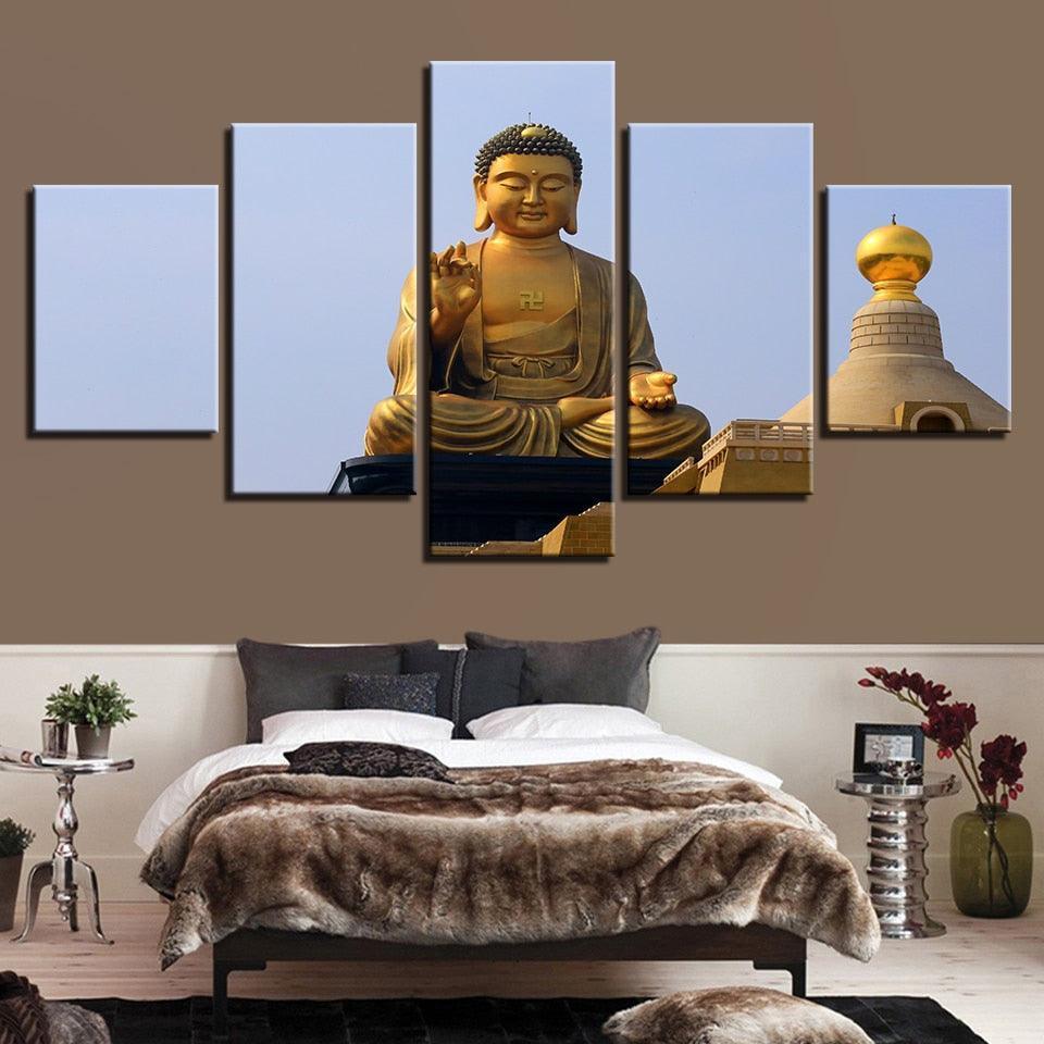 Gold Budha 5 Piece HD Multi Panel Canvas Wall Art Frame-Original Frame