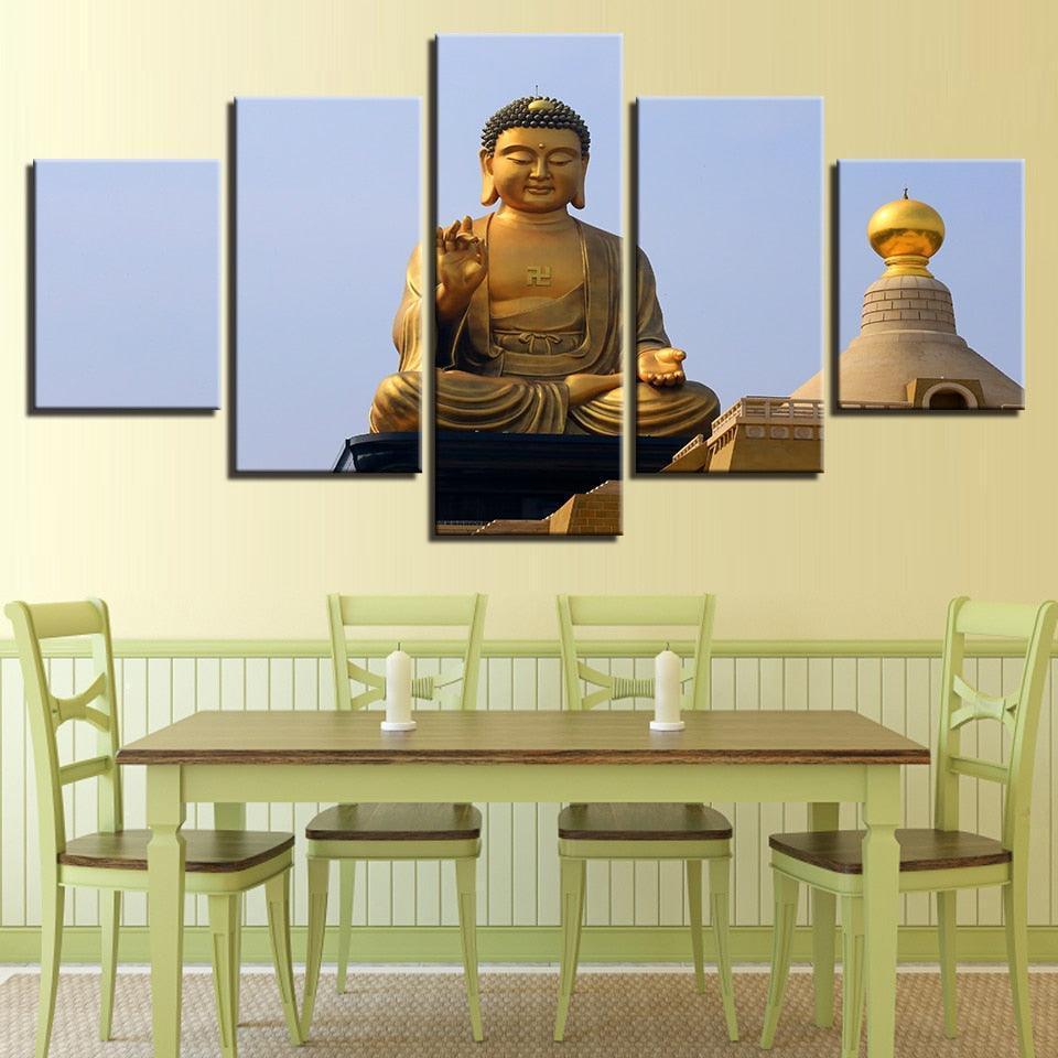 Gold Budha 5 Piece HD Multi Panel Canvas Wall Art Frame-Original Frame