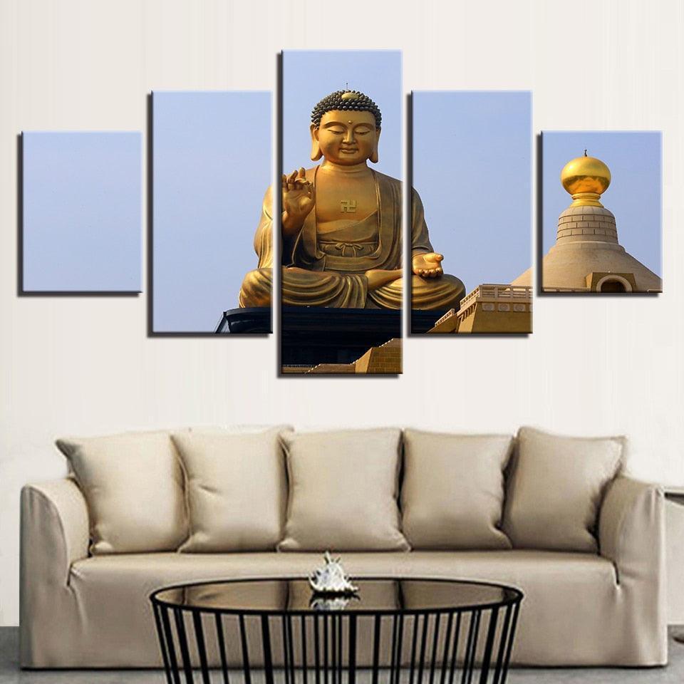 Gold Budha 5 Piece HD Multi Panel Canvas Wall Art Frame-Original Frame