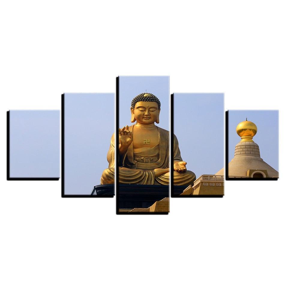 Gold Budha 5 Piece HD Multi Panel Canvas Wall Art Frame-Original Frame