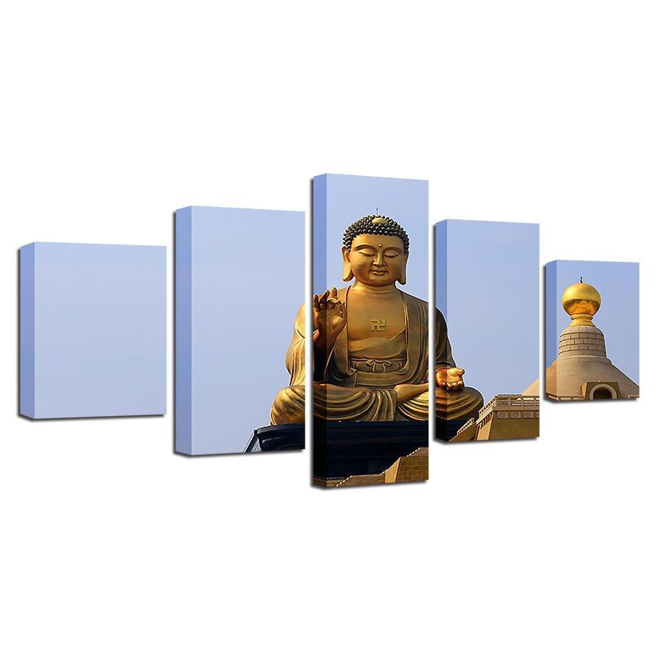 Gold Budha 5 Piece HD Multi Panel Canvas Wall Art Frame-Original Frame