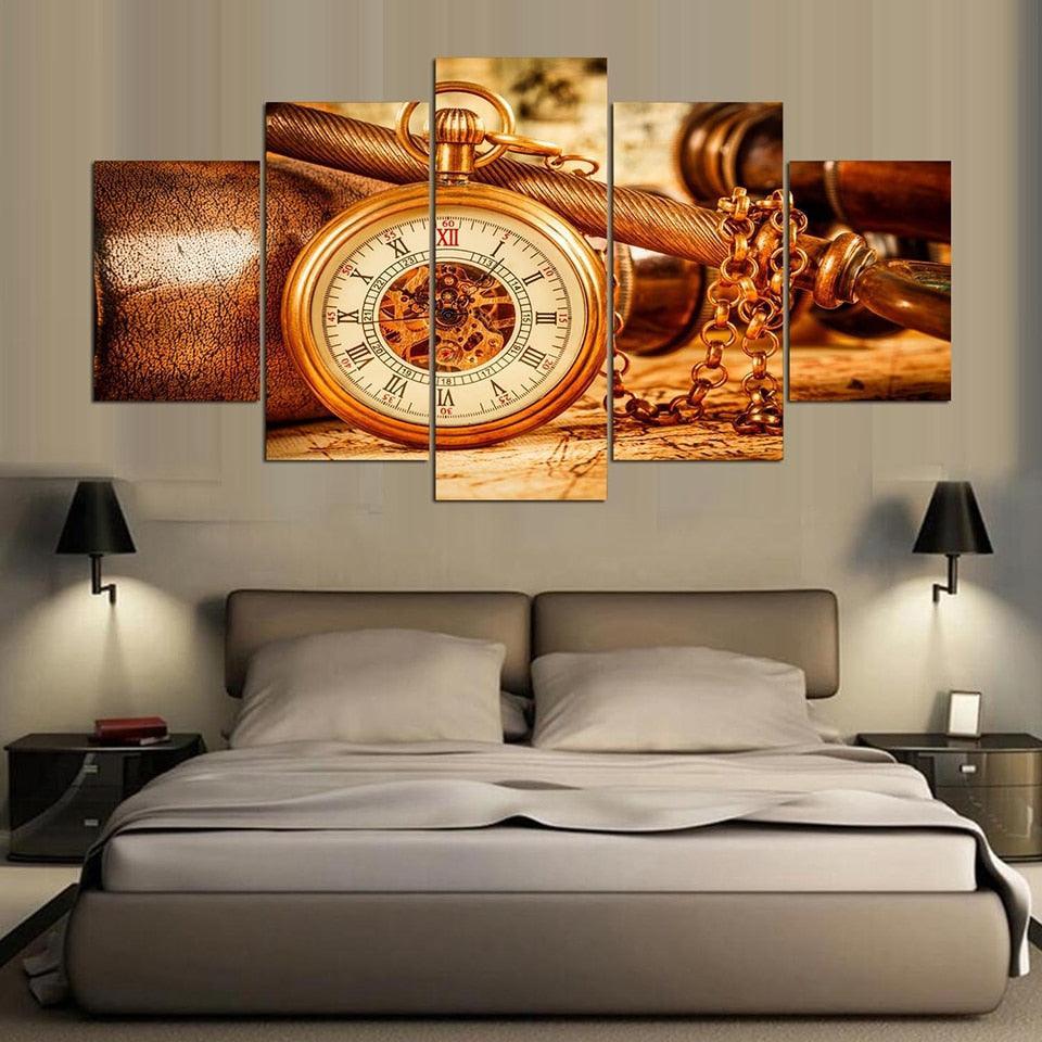 Pocket Watch 5 Piece HD Multi Panel Canvas Wall Art-Original Frame