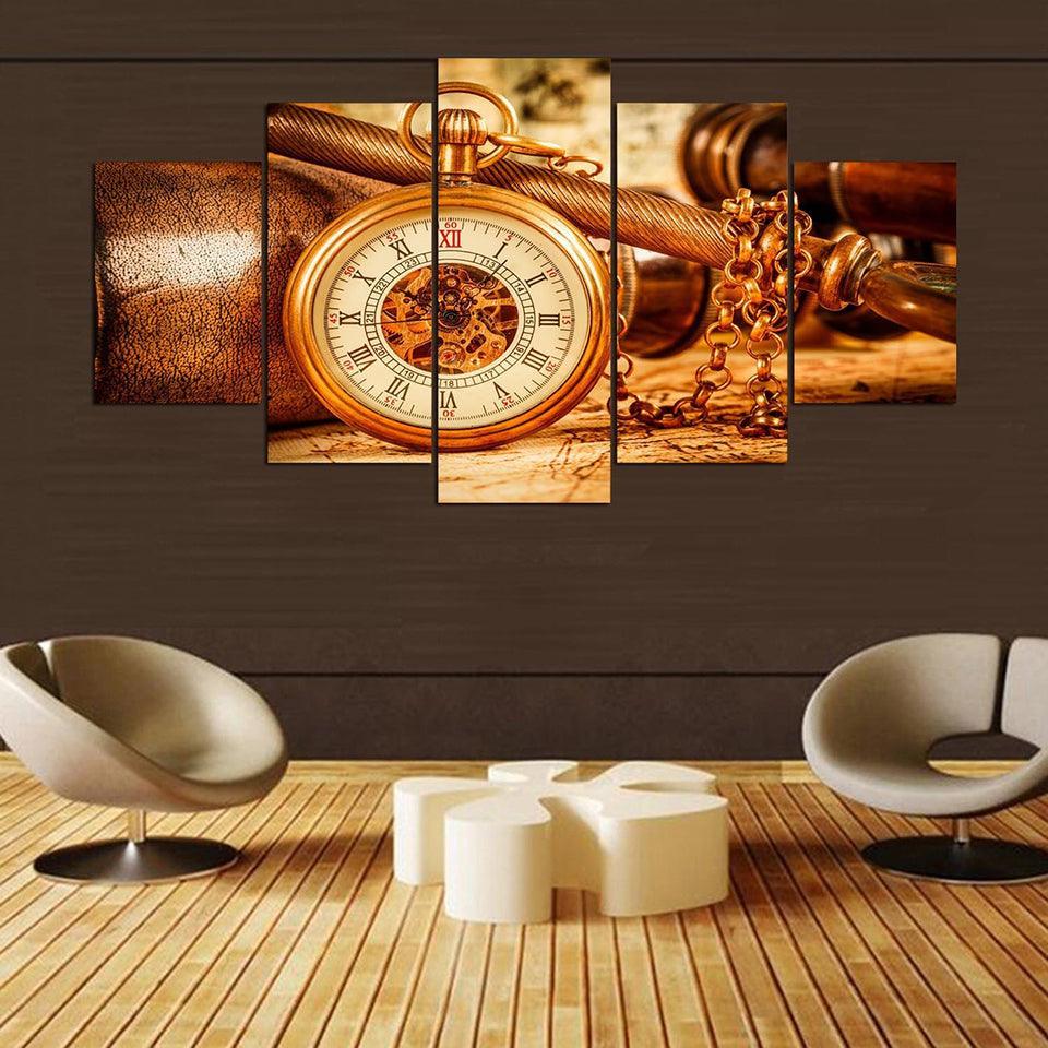 Pocket Watch 5 Piece HD Multi Panel Canvas Wall Art-Original Frame