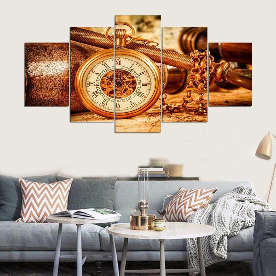 Pocket Watch 5 Piece HD Multi Panel Canvas Wall Art-Original Frame