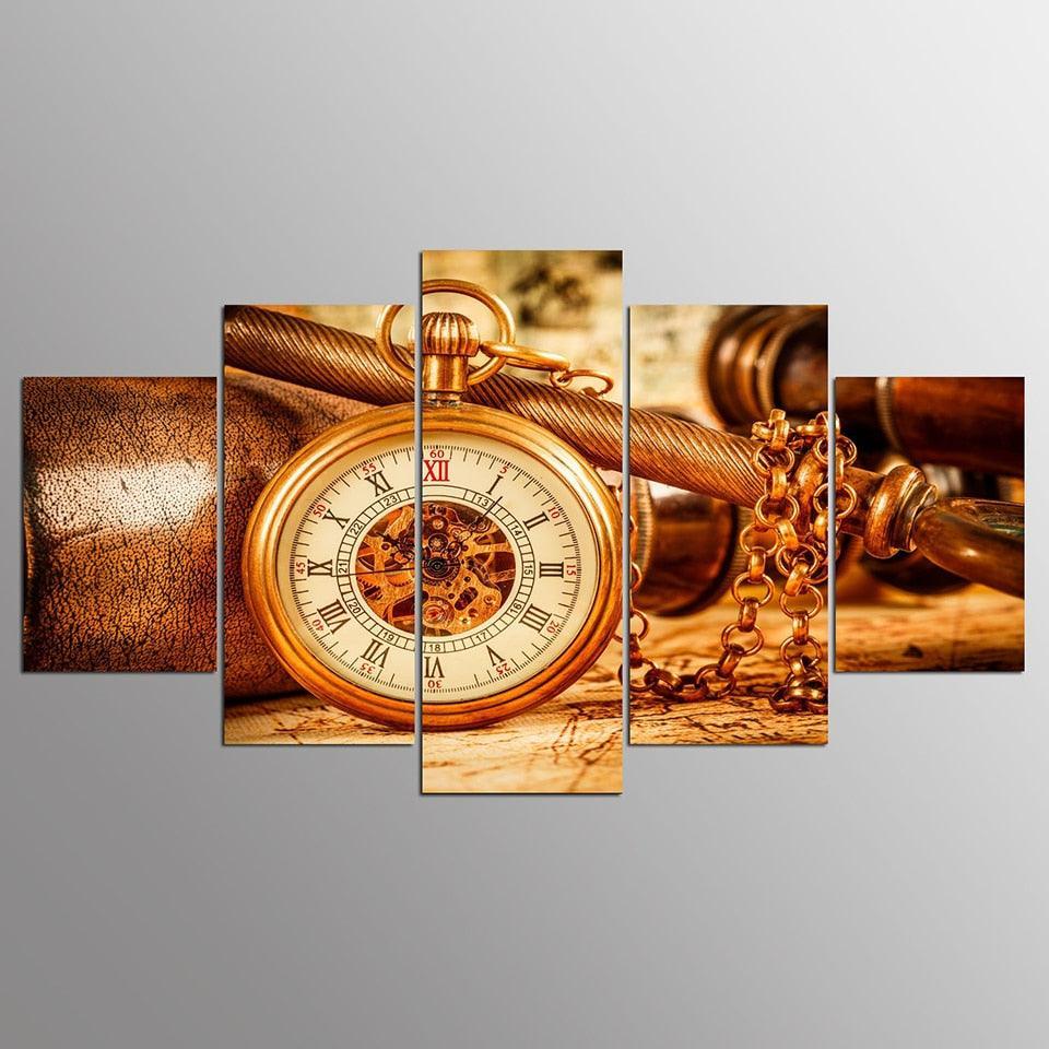 Pocket Watch 5 Piece HD Multi Panel Canvas Wall Art-Original Frame